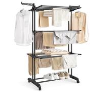 SONGMICS Étendoir à Linge, Séchoir Mobile à 4 Niveaux, avec roulettes, Pliable, 63,5 x 128 x 173 cm, Grande Capacité, Montage Facile, Utilisation Intérieure et Extérieure, Noir d'encre LLR701B01
