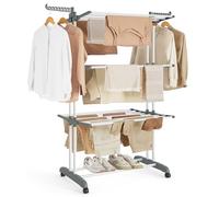 SONGMICS Étendoir à Linge, Séchoir Mobile à 4 Niveaux, avec roulettes, Pliable, 63,5 x 128 x 173 cm, Grande Capacité, Montage Facile, Utilisation Intérieure et Extérieure, Blanc LLR701W01