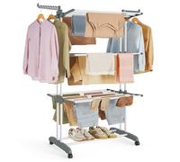 SONGMICS Étendoir à Linge, Séchoir Mobile à 4 Niveaux, avec roulettes, Pliable, 64 x 126 x 172 cm, Grande Capacité, Blanc