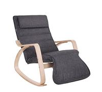 SONGMICS Fauteuil à Bascule, avec Accoudoirs en Bois, Repose-Pieds Réglable en 5 Positions, Capacité 150 kg, 115 x 67 x 91 cm, pour Chambre, Salon, Gris Foncé et Couleur Boisée LYY42GYZ