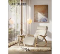 SONGMICS Fauteuil à Bascule, avec Accoudoirs en Bois, Repose-pieds Réglable en 5 Positions, Capacité 150 kg, 121,5 x 67 x 84 cm, pour Chambre, Salon, Beige et Couleur Boisée Beige et Couleur Boisée