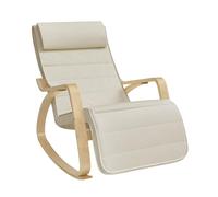 SONGMICS Fauteuil à Bascule, avec Accoudoirs en Bois, Repose-pieds Réglable en 5 Positions, Capacité 150 kg, 121,5 x 67 x 84 cm, pour Chambre, Salon, Beige et Couleur Boisée LYY010WZ01