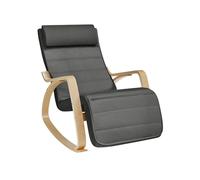 SONGMICS Fauteuil à Bascule, avec Accoudoirs en Bois, Repose-pieds Réglable en 5 Positions, Capacité 150 kg, 121,5 x 67 x 84 cm, pour Chambre, Salon, Gris Foncé et Couleur Boisée LYY010GZ03
