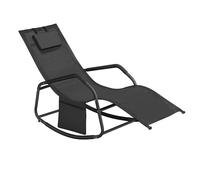 SONGMICS Fauteuil à Bascule avec Appui-tête Réglable, Chaise Longue Anti-Renversement, Cadre en Acier, Tissu Respirant, Poche, pour Jardin, 151 x 56,2 x 97,3 cm, Noir d'encre GCB230B01