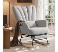 SONGMICS Fauteuil à Bascule, Chaise à Bascule avec Repose-Pieds Escamotable, Coussin Amovible, Poches Latérales, Pieds en Bois, Tissu Peluche, pour Chambre, Salon, Gris Tourterelle LYY018G101