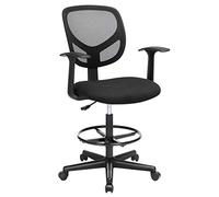 SONGMICS Fauteuil de Bureau, Chaise en Toile, Siège Ergonomique, Tabouret, avec Repose-Pieds Réglable en Hauteur, Pivotant sur 360°, pour Bureau Debout, Noir OBN25BK