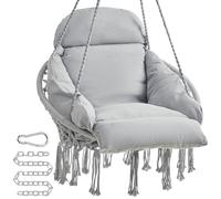 SONGMICS Fauteuil Suspendu, Chaise avec Coussin, Déco Maison Cocooning, Bohème, Chambre, Terrasse, Balcon, Jardin, Capacité 120 kg, Accessoires Inclus, Gris Tourterelle GDC042G11V3