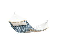 SONGMICS Hamac en Tissu matelassé avec Barres Amovibles en Bambou incurvé, avec Oreiller, 200 x 140 cm, capacité de Charge 225 kg, Losange Bleu et Beige GDC034I02