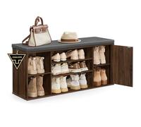 SONGMICS HOME Banc à Chaussures, Assemblage Ultra-Rapide sans Outils Toolless, Meuble d’Entrée avec Rangement, Compartiments Ouverts, Étagères Réglables, Noyer Naturel et Gris Ardoise LHS391KE02
