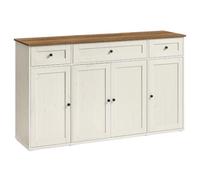 SONGMICS HOME Buffet, Assemblage Ultra-Rapide sans Outils Toolless, Meuble de Rangement de Cuisine avec Plan de Travail, Étagères Réglables, Blanc Rustique et Marron Miel BBK376WJ02