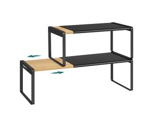 SONGMICS HOME Étagère à Épices, Lot de 2, Extensible, Organisateur de Cuisine, Porte-épices, Petite Étagère, Empilable, Organisateur, Banc à Chaussures, Beige Naturel et Noir d'Encre KCS051B01