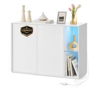 SONGMICS HOME Meuble de Rangement Salon, Assemblage Ultra-Rapide sans Outils Toolless, Buffet avec Éclairage et Étagère en Verre, Placard, Minimaliste, Blanc Neige BBK372W01