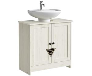 SONGMICS Home Meuble sous Lavabo, Assemblage Ultra-Rapide sans Outils Toolless, Meuble de Rangement avec Étagère Réglable, pour Lavabos avec ou sans Colonne, Blanc Rustique BBC223WJ01