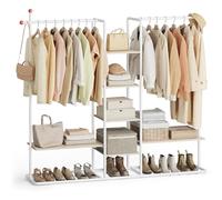 SONGMICS HOME Portant à Vêtement, 6 Étagères de Rangement, 2 Tringles | Armoire Ouverte, Porte-Manteau, Crochets en Forme d’Allumette, Beige Naturel et Blanc Mat, Collection ZINA RGR012K01