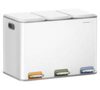 SONGMICS HOME, poubelle pour cuisine, système de tri des déchets, 3 compartiments de 15 litres, acier – blanc nuage
