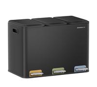 SONGMICS HOME Poubelle Triple de Cuisine, Poubelle Recyclage 3 x 15 L avec Pédales Couleur, Système de Séparation Déchets, avec Couvercles et Seaux Intérieurs, Acier, Noir d'Encre LTB740B02V1