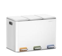 SONGMICS HOME Poubelle Triple de Cuisine, Poubelle Recyclage 3 x 15 L avec Pédales Couleur, Système de Séparation Déchets, avec Couvercles et Seaux Intérieurs, Acier, Blanc Nuage LTB740W02V1