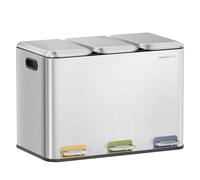 SONGMICS HOME Poubelle Triple de Cuisine, Poubelle Recyclage 3 x 15 L avec Pédales Couleur, Système de Séparation Déchets, avec Couvercles et Seaux Intérieurs, Acier, Argent Métallique LTB740E45V1