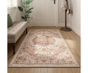SONGMICS HOME Tapis pour Chambre 80 x 150 cm, Tapis Antidérapant, Style Vintage Traditionnel, Décoration pour Salon, Cuisine, Entrée, Salle à Manger, Lavable en Machine, Beige Cappuccino TAR037K01