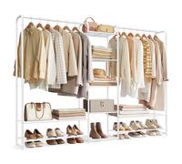 SONGMICS LGR463W01 Portant à vêtements ouvert avec étagères en métal Blanc mat 29 x 183 x 158,4 cm