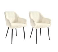 SONGMICS Lot de 2 Chaises Salle à Manger, Chaises de Cuisine, en Velours Côtelé, Rembourrées, Accoudoirs, Charge Max. 120 kg, Pieds en Métal, pour Salle à Manger, Blanc Crème et Noir Mat LDC087WD01-2J