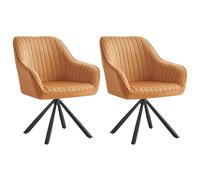SONGMICS Lot de 6 Chaises Salle à Manger Rembourrées, Charge 120 kg Chacune, Pivotantes, Velours, avec Accoudoirs, Pieds en Acier, pour Cuisine, Marron Caramel et Noir d'encre KDC161K16