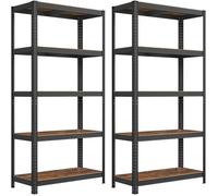 SONGMICS Lot de 2, Étagère de Rangement à 5 Niveaux, 40 x 90 x 180 cm, Capacité 875 kg, Planches Réglables, Style Industriel, pour Cuisine, Salon, Marron Rustique et Noir GLR040B12
