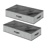 SONGMICS Lot de 2 Organisateurs sous Lit, Housses de Rangement pour Vêtements, Pliable, Couvercle Transparent, sous Canapé, au Dessus de l'Armoire, dans Penderie, 82 x 40 x 15 cm, Gris RUB002G01