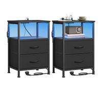 SONGMICS Lot de 2 Tables de Chevet Connectées avec Prise Intégrée et LED, Petit Meuble de Rangement à 2 Tiroirs, 39,6 x 30 x 60,4 cm, Noir d'encre, Chambre Adulte, Collection BELLAH LGS202B102