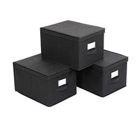 SONGMICS Lot de 3 Boîte Rangement Pliables avec Couvercles, 40 x 30 x 25 cm | Cube en Tissu Mon-tissé avec Porte-étiquettes, Panier, Organisateur, Caisse, Noir d'encre, Collection TINA RFB03H