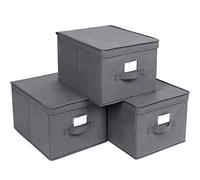 SONGMICS Lot de 3 Boîte Rangement Pliables avec Couvercles, Cube en Tissu Mon-tissé avec Porte-étiquettes, Panier, Organisateur, Caisse, 40 x 30 x 25 cm, Gris RFB03G