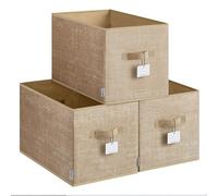 SONGMICS Lot de 3 boîtes de rangement pliables en tissu 50 x 30 x 30 cm pour placard, 2 poignées pour chambre à coucher, salon, beige sable ROB450K01