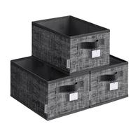 SONGMICS Lot de 3 boîtes de rangement pliables en tissu, paniers de rangement pour penderie, 30 x 20 x 15 cm, organisateurs de garde-robe, 2 poignées, porte-étiquettes, pour chambre, salon, Noir encre