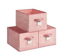 SONGMICS Boîte de Rangement 3 pièces, Ensemble Pliable, Boîtes en Tissu pour Rangement, 40 x 30 x 24 cm, pour Penderie, 2 Poignées, Étiquette, pour Chambre Salon, Rose Pastel ROB440R01