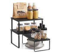 SONGMICS Lot de 3 organiseurs de placard de cuisine, empilables | Étagère à épices extensible en métal et bois ingénierie, collection BYSTRO KCS220B01
