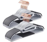 SONGMICS Lot de 30 Cintres, en Plastique de qualité, résistants, antidérapants, en Forme de S, Gain de Place, épaisseur 0.5 cm, Crochet Rotatif en Rose Gold, Largeur 41,5 cm, Gris CRP43G30