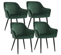 SONGMICS Chaise Salle à Manger, Chaise de Cuisine, Fauteuil en Velours, Rembourrée, avec Accoudoirs, Charge Max. 120 kg, Pieds en Métal, pour Salle à Manger, Vert et Noir d'encre LDC087C01