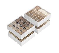 SONGMICS Lot de 4 organisateurs de tiroir 80 compartiments (2 x 16 + 2 x 24), boîtes à chaussettes pliantes, pour placard, 30 x 30 x 10 cm, pour chaussettes, sous-vêtements, cravates, blanc nuage