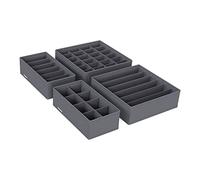 SONGMICS Lot de 4 Séparateurs de Tiroirs, Organiseur de Sous-vêtements Pliables, pour Soutiens-gorge, Culottes, Chaussettes et Cravates, Boîtes de Rangement en Tissu pour Armoires, Gris RUS04GY