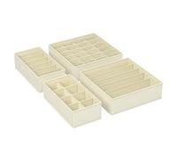 SONGMICS Lot de 4 Séparateurs de Tiroirs, Organiseur de sous-vêtements Pliables, pour Soutiens-Gorge, Culottes, Chaussettes et Cravates, Boîtes de Rangement en Tissu pour Armoires, Beige RUS04M