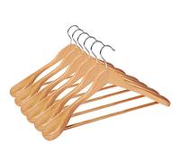 SONGMICS Lot de 6 Cintres, en Bois Massif avec Épaules très Larges, Antidérapants, pour Costumes, Chemises, Manteaux, Vestes, Pantalons, Crochets Pivotants 360°, Couleur Boisée CRSH06NL