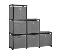 Songmics LSN66BK Étagère à emboîter 6 cubes Système de rangement avec 6 boîtes en tissu DIY Armoire multifonction avec cadre en métal robuste Marteau en caoutchouc 105 x 105 x 30 cm (l x H x P) Noir