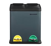 SONGMICS LTB30G Poubelle de tri sélectif 30 l 2 x 15 l Poubelle à pédale avec seau intérieur, pédales colorées, système de tri sélectif pour la cuisine, gris fumé/noir