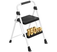 SONGMICS Marche Pied Pliable, avec Poignée, en Acier | Petit Tabouret Pliant, 76,4 x 40,5 x 6,5 cm, 150 kg, Antidérapant, Cuisine, Blanc, Collection Brody, GSL302WZ01