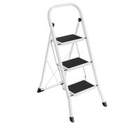 SONGMICS Marchepied 3 Marches Pliable, Escabeau, Verrou de Sécurité, Facile à Ranger, Charge 150 kg, Blanc Nuage GSL03WT