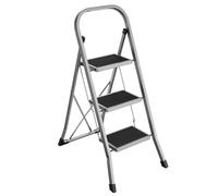 SONGMICS Marchepied 3 Marches Pliable, Escabeau, Verrou de Sécurité, Facile à Ranger, Charge 150 kg, Gris Tourterelle GSL003GY01
