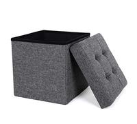 SONGMICS Mazie Collection - Tabouret de Rangement, Repose-Pieds Pliable de 38 cm, Petit Pouf, Montage Facile, pour Salon, Chambre, Entrée, Gris Foncé LSF27Z