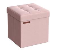 SONGMICS Mazie Collection - Tabouret de Rangement, Repose-Pieds Pliable de 38 cm, Petit Pouf, Montage Facile, pour Salon, Chambre, Entrée, Rose Bonbon LSF027R01