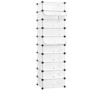 SONGMICS Meuble à Chaussures avec 10 Compartiments Rectangulaires, pour 20 Paires, Étagère Modulable en Plastique, Boîte à chaussures, avec Porte, Maillet, Rangement, Blanc LPC10W