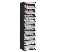 SONGMICS Meuble à Chaussures avec 10 Compartiments Rectangulaires, pour 20 Paires, Étagère Modulable en Plastique, Boîte à Chaussures, avec Porte, Maillet, Rangement, Noir LPC10HV1